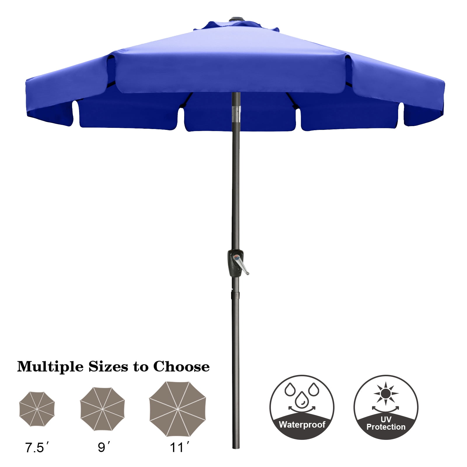 ABCCANOPY 7.5ft Outdoor Market Hand Push Patio Umbrella With Hanging Edge,12+Colors, Blue