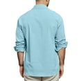 thumbnail image 4 of WTOBBYMen's Cotton Linen Blend Long Sleeve Shirt, Solid Color Breathable Button Down with Two Pockets for Daily Casual Wear & Travel Essentials,Sky Blue XL, 4 of 5