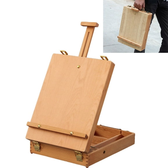 FRCOLOR Wooden Adjustable Table Easel with Storage Box for Painting Light Brown