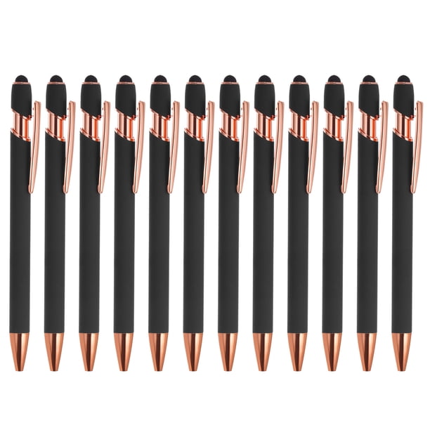 Bolígrafo Uxcell con punta de stylus, bolígrafo de metal, tinta negra, punta media de 1.0 mm, estilo 2, paquete de 12 en negro