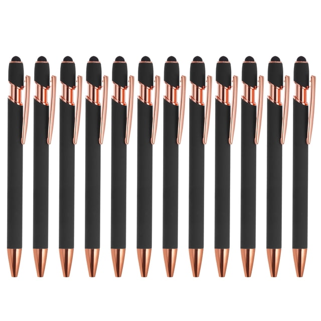 Bolígrafo Uxcell con punta de stylus, bolígrafo de metal, tinta negra, punta media de 1.0 mm, estilo 2, paquete de 12 en negro