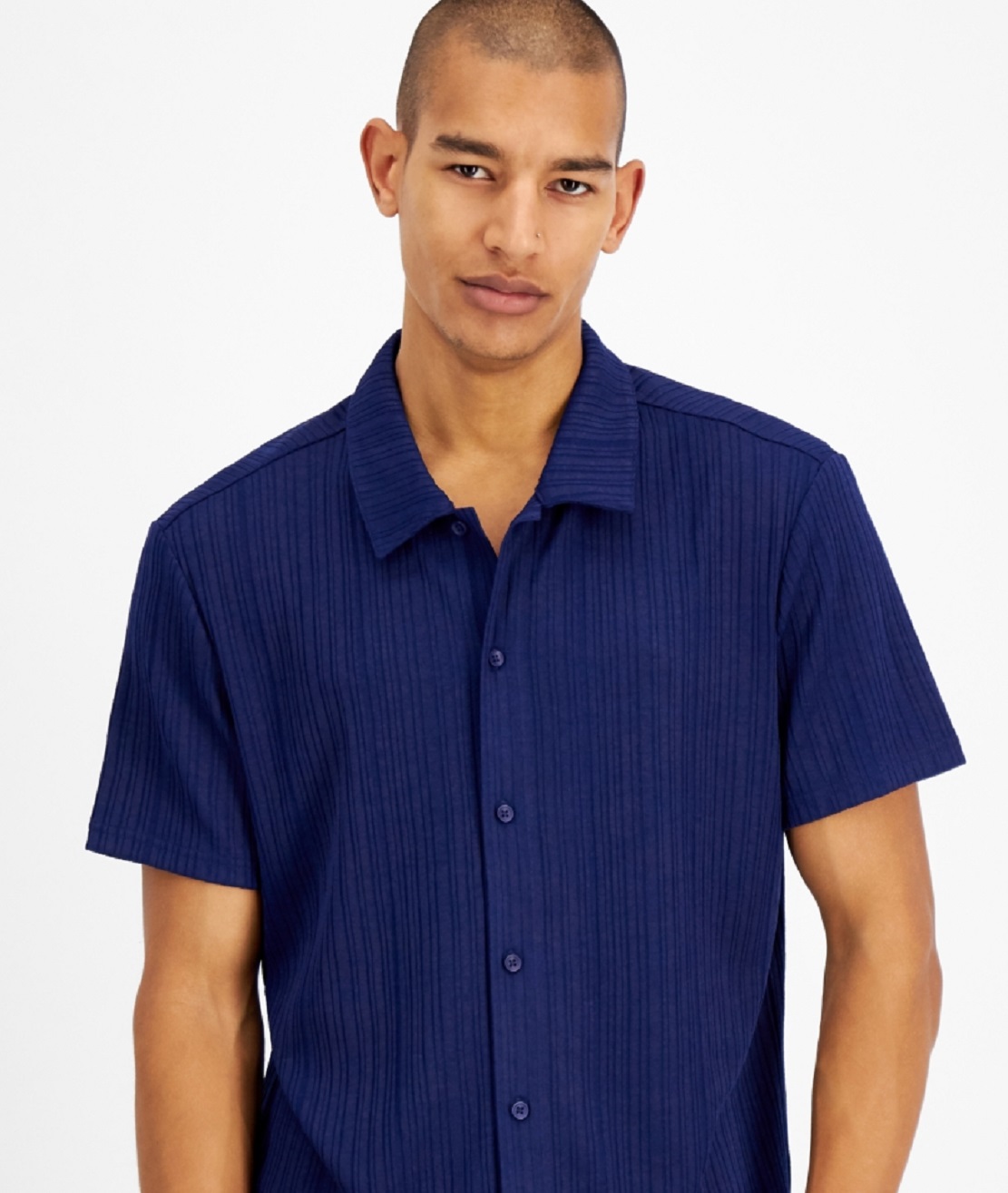 INC International Concepts Men's Rib Knit Button Up Short Sleeve