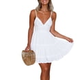 thumbnail image 1 of CAROOTU Lace Slip Dress Piecing Backless Bowknot V Neck Spaghetti Strap Above Knee Length Dress, 1 of 8