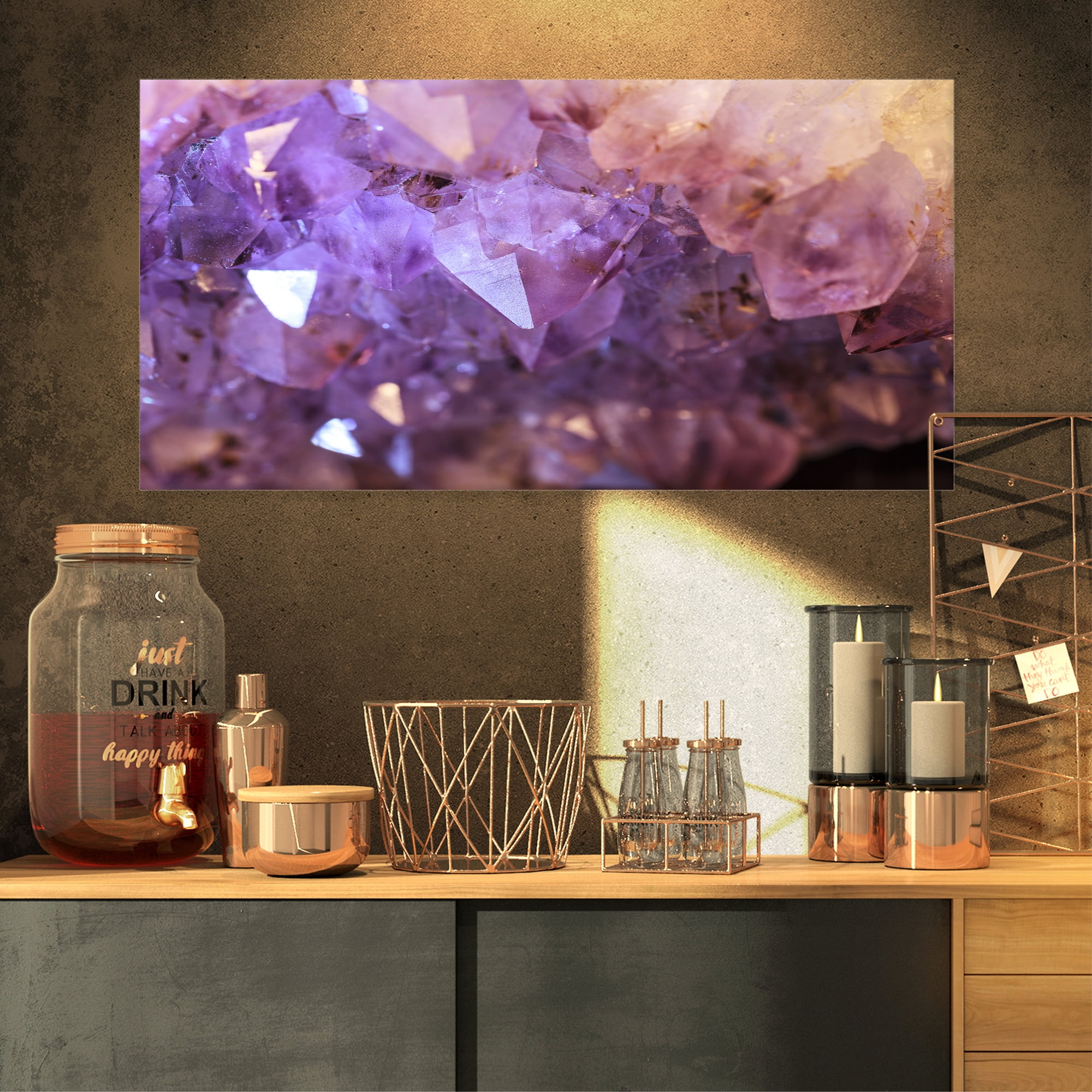 Designart 'Purple White Natural Amethyst Geode ' Large Abstract Canvas Artwork