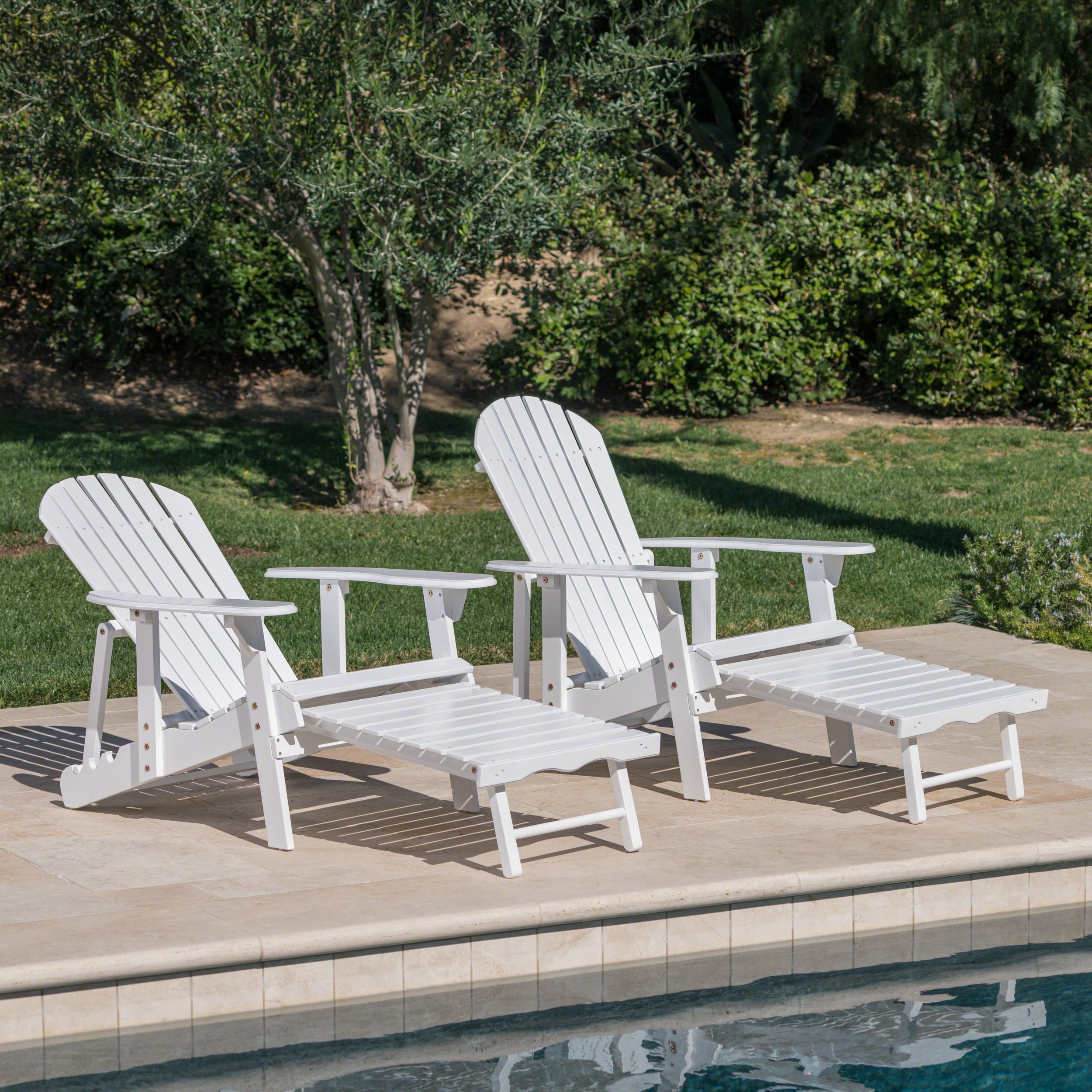 Munoz Reclining Wood Adirondack Chair with Footrest, Set of 2, White