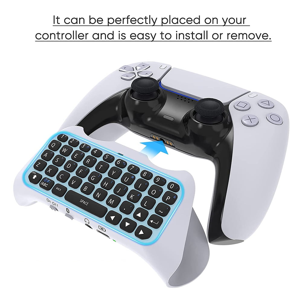 Wireless Controller Keyboard for PS5, Rechargeable Bluetooth Keyboard  Gamepad Online Gaming 47 Key Message Chatpad Keypad with Controller Holder  Clip