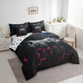 thumbnail image 4 of Feelyou Cartoon Game Console Twin Bedding Sets 7-Piece for Kid, Glowing Honeycomb Bedding Comforter Set, Pink Blue Abstract Reversible Sheet Sets, Microfiber Bedroom Decor, 4 of 9