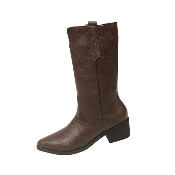 Lovzfmll Chelsea Boots Women, Mid Calf Pointed Toe Retro Low Heel, Mid Heel Pointy Toe Leather Boots Casual Brown Boots