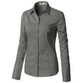 thumbnail image 2 of Doublju Women's Basic Long Sleeve Cotton Button Down Collared Shirt, 2 of 5