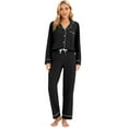 thumbnail image 5 of GEX 100% Cotton Pajamas for Women PJ Set Soft Button-Down 2 Piece Set Knitted Long Sleeve Sleepwear Loungewear Black S, 5 of 7