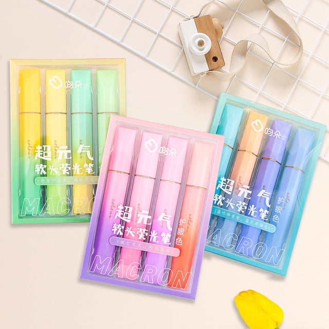 Juego de bolígrafos iluminadores fluorescentes | Rotuladores de escritura lisa | Surtido de colores brillantes y pastel | Punta fina para líneas precisas | Cómodo agarre antivuelco | Caja de 4 |