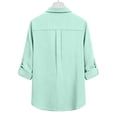 thumbnail image 7 of Linen Blouse for Women Lapel V Neck Rolled Sleeve Button Down Casual Officewear Loose Fit Solid Texture Lightweight Breathable Soft Fabric Summer Fall Tunic Tops, 7 of 7