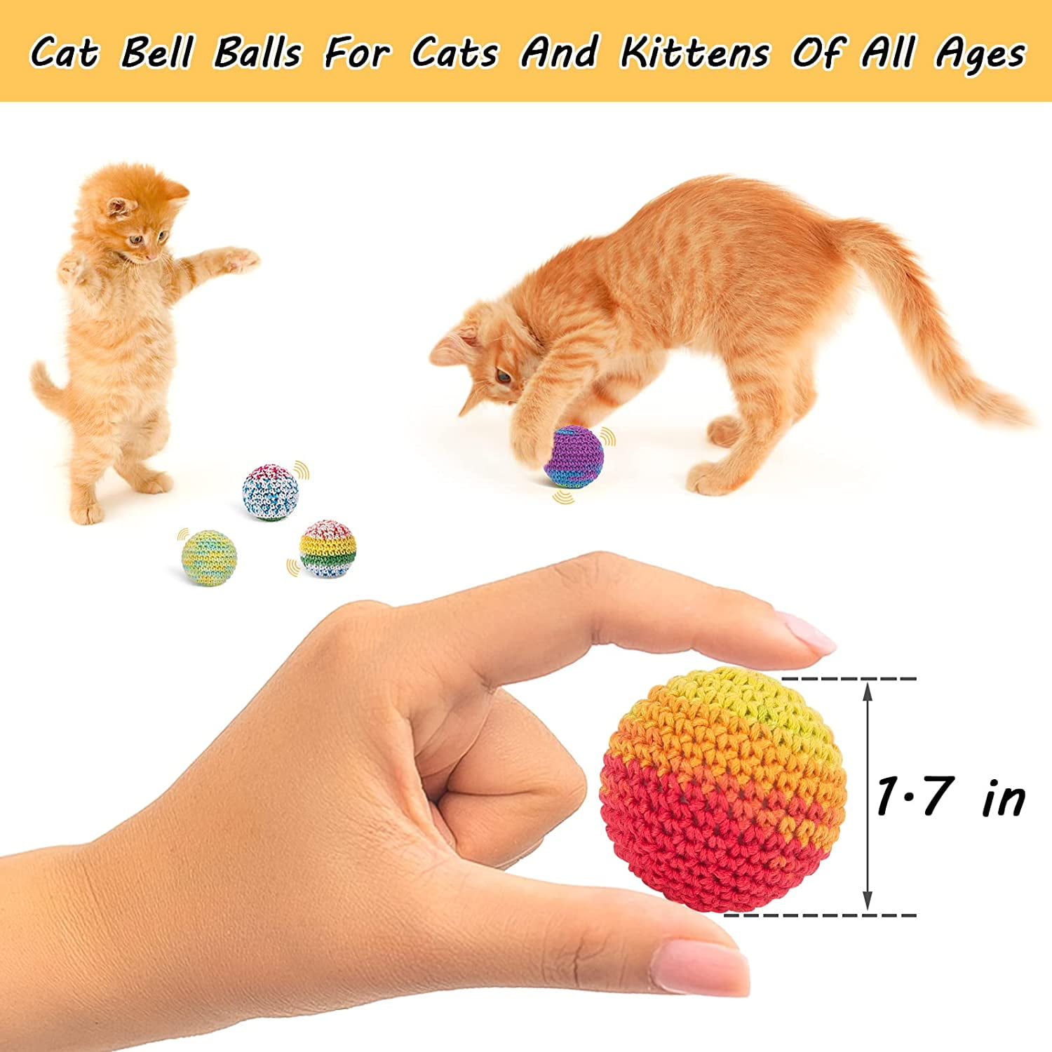 Cat Toys Balls, Yarn Cat Ball with Bell Inside, Kitten Toys for Indoor Cats Kitty, Interactive Cat Nip Chew Toys for All Pet Breed 6 Pack