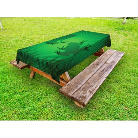 Green Fabric Table Cloths Animal Outdoor Tablecloth, Frog Shadow Silhouette on the Banana Tree Leaf in Tropical Lands Jungle Games Graphic, Decorative Washable Fabric Picnic Tablecloth, 58 X 104 Inches, Green, by Ambesonne ()
