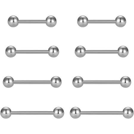 14G Nipple Rings Silver Tongue Rings 12/14/16/18mm Stainless Barbells LAURITAMI Piercing Jewelry