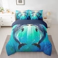 thumbnail image 2 of Feelyou Couple Dolphin Child Twin Bedding Sets 7pcs, Romantic Sealife Comforter Set, 2 of 8