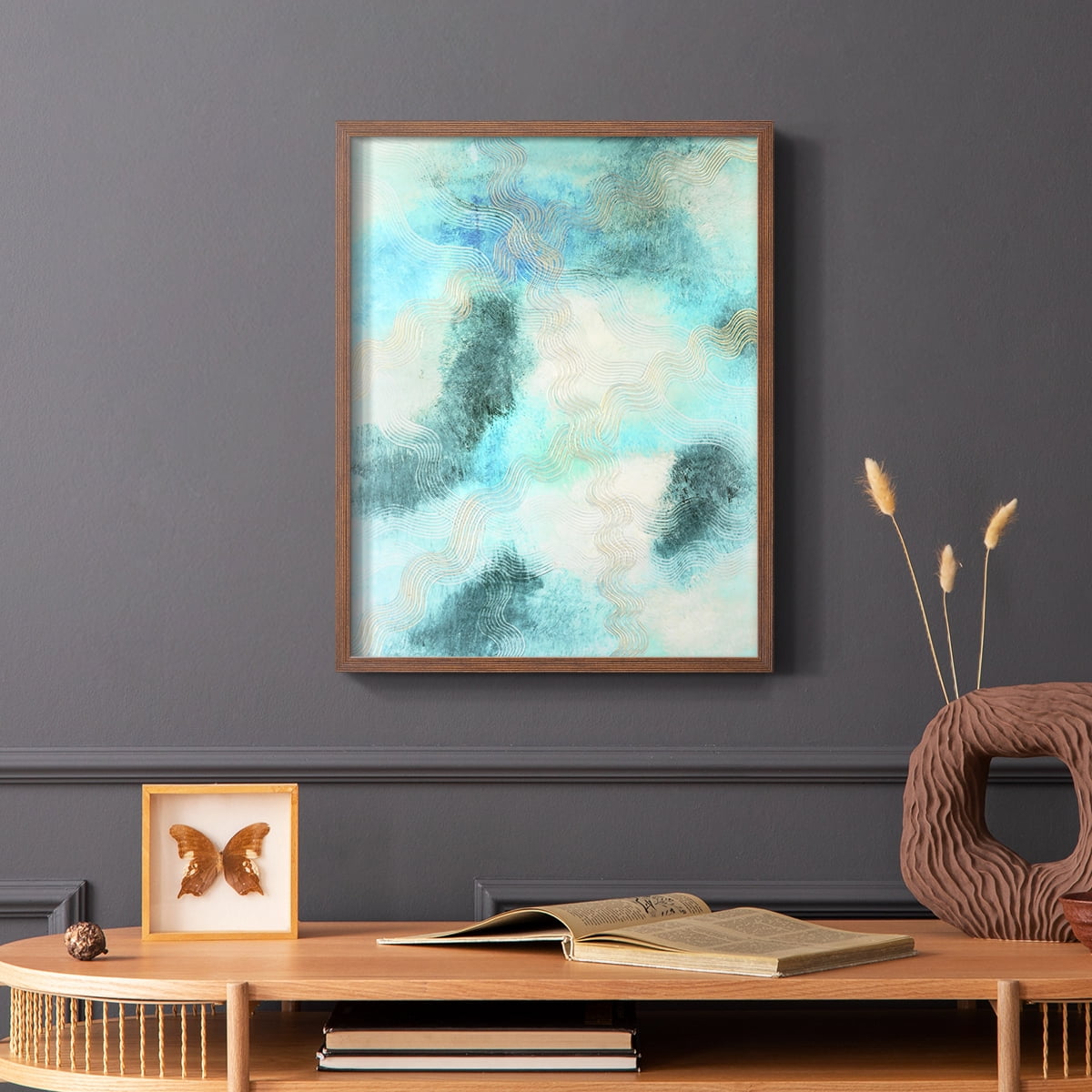 Blue Shift II Framed Print in Brown Solid Wood Framed Print No Nail Hanging