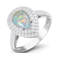 thumbnail image 2 of 3.46 Ctw Opal Gemstone 925 Sterling Silver Pear Shape Halo Mother's Day Gift Ring, 2 of 3