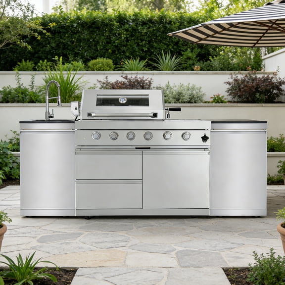 Daheat 46-Inch 4-Burner 72000 BTU Stainless Steel Gas Outdoor Kitchen Bar Barbecue Island Grill  Side Rotisserie   Granite Countertops   Storage Cabinets & Drawers   Stainless Steel Sink/Faucet