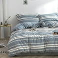 thumbnail image 1 of BISELINA Bedding Duvet Cover Set 100% Washed Cotton Linen Like Textured Yarn Dyed Horizontal Stripes Reversible Breathable Soft Comfy Chic Bedding (King, Button Closure Blue), 1 of 4