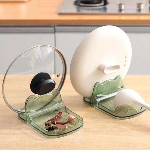 Tapas para sartén y rejilla organizadora de tablas de cortar con bandeja de goteo y soporte para cucharas - Pack de 2 cajas de plástico ABS, almacenamiento plegable para encimeras de cocina para