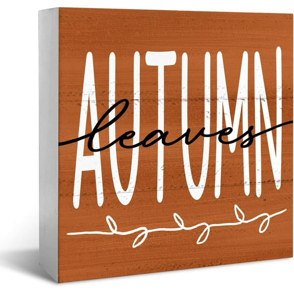 Zomyto 5x5 IN Fall Decor Farmhouse Autumn leaves Wooden Box Sign, Rustic Retro Fall Artwork Decor