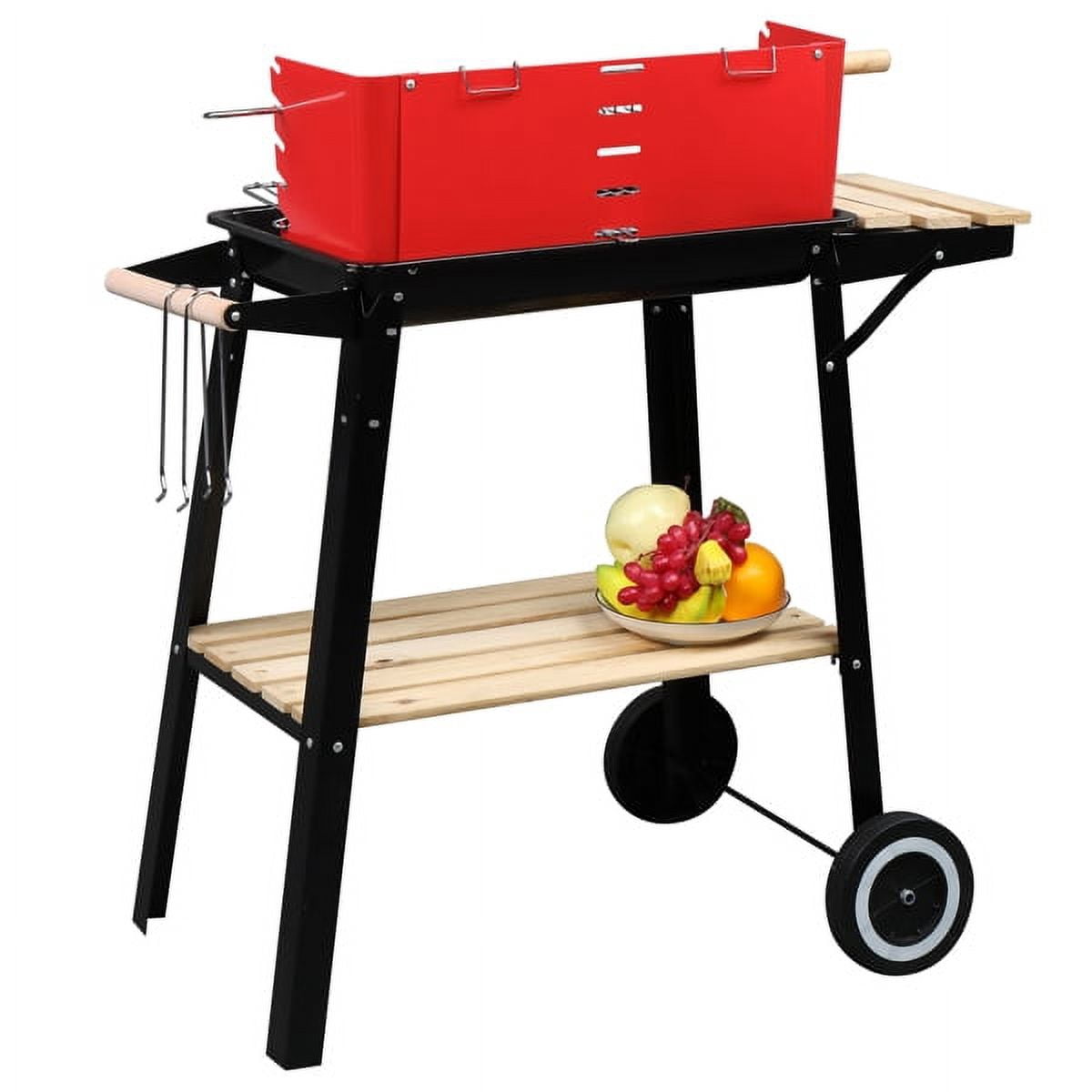 Fithood 85*42*86cm Four Legs With Wheels Square Enamel Charcoal Oven Black Red