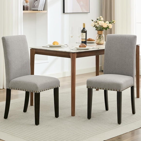 Dining Chairs Set of 2, Modern Fabric Upholstered Kitchen Chairs with Curved Backrest, Heavy-Duty Wood Legs for Dining Room Kitchen Home, 265 LBS Weight Capacity, Easy Clean Fabric