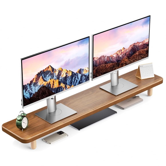 NestNeat Dual Monitor Stand - 39Inch Large Wood Monitor Stand Riser, Holds 200lbs Ultra Strong Support for 2 Monitor/Laptop Computer/TV/PC/Printers,