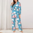 thumbnail image 2 of Fuzoiu Panda Flying in the Sky Print Women's Long-Sleeved Pajama,Lounge Button Down Nightwear,Womens Notch Collar Pajama Set-Large, 2 of 7
