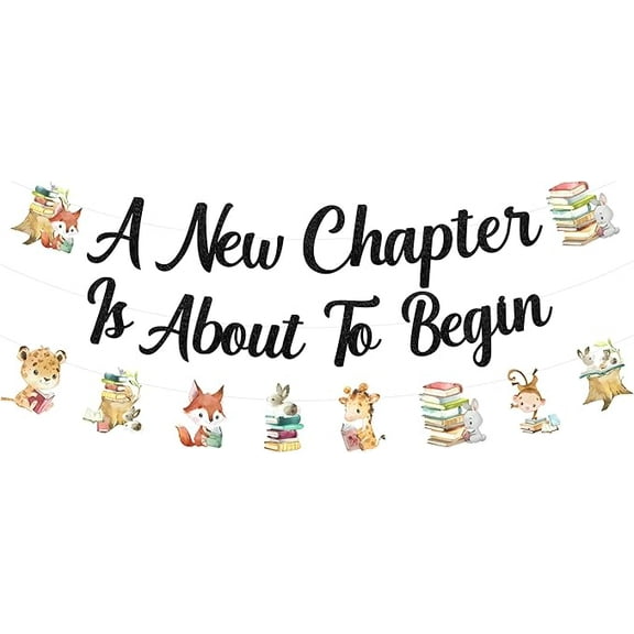 A New Chapter is About to Begin Banner with Garland - Storybook Baby Shower Decorations, Storybook Theme Forest Woodland Animals Party Supplies for Pregnancy Celebration Newborn