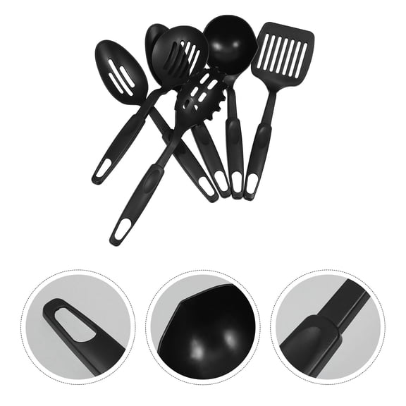 OFFIGAM 6-Piece Black Nylon Cooking Spoon Set - , , Versatile Kitchen Utensils for Everyday Use