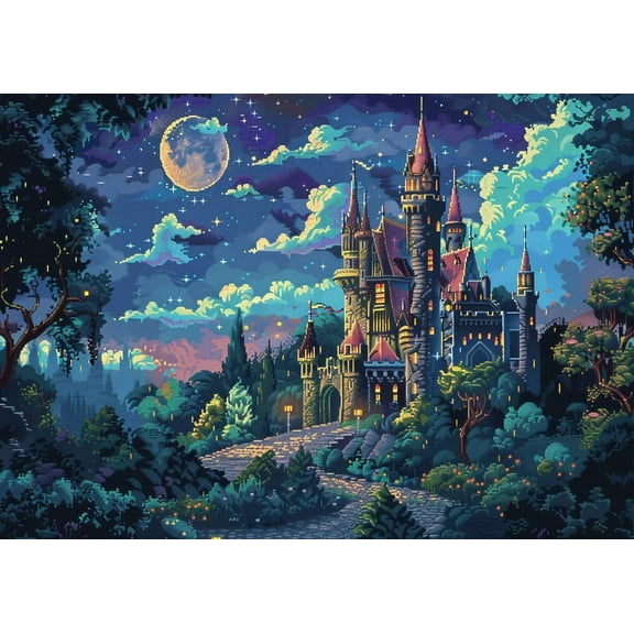 Castle Under Moonlight Scenery DIY 11CT Stamped Cross Stitch Kits for Beginners Easy Needlepoint Embroidery Counted Cross Stitch Art Craft for Wall Decoration 12x16inch(3)