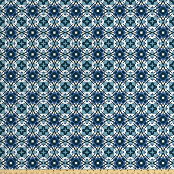 Ambesonne Traditional Fabric by the Yard Upholstery, Portuguese Azulejo, 2 Yards, Multicolor