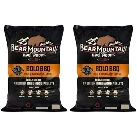 Bear Mountain 2 Pack All Natural Wood Pellets for Smoker, Grill & BBQ, 20 Lbs, Bold