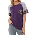 thumbnail image 4 of Women Stripes Leopard Printed Pocket Short Sleeve Top, 4 of 8