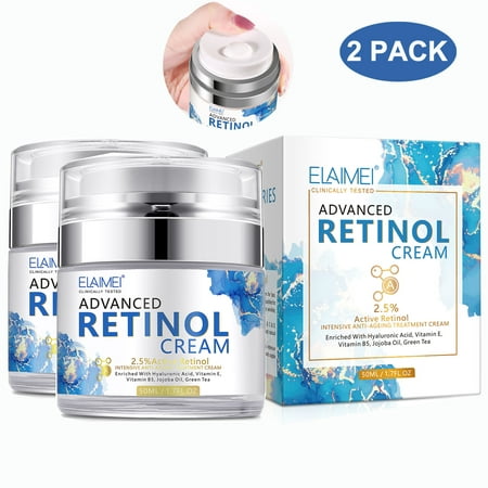 Elaimei Retinol Day and Night Cream Anti Aging Facial Moisturizer with Collagen and Hyaluronic Acid; Wrinkle Reduce for Women Men - 2 Pack
