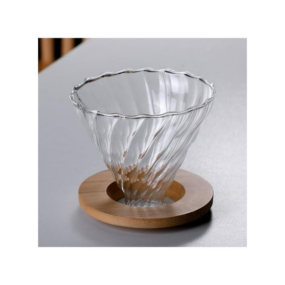 V60 Glass Coffee Dripper With Wooden Base Clear, Pour Over Coffee Dripper, Glass Coffee Filter with Double Layer Mesh, Cone Shape
