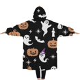 thumbnail image 2 of Oversized Wearable Blanket Hoodie,Halloween Ghost Pumpkin Pattern Sherpa Blanket Hoodie with Super Pockets,Super Warm Fuzzy Pullover for Women & Men, 2 of 6