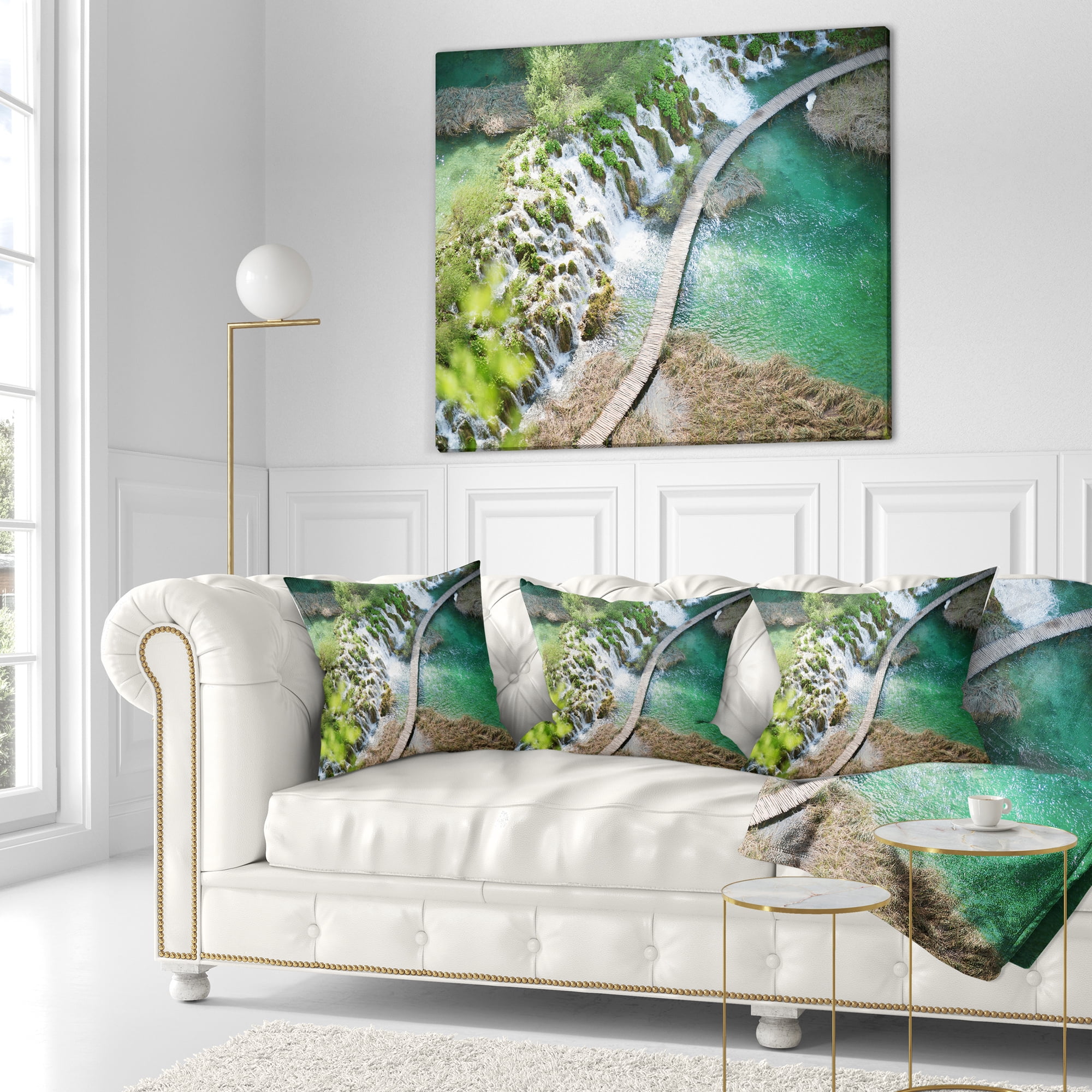 Designart Tourist Path in Plitvice Lakes - Landscape Photo Throw Pillow - 16x16
