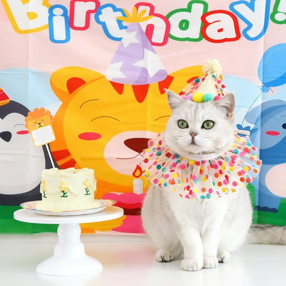 Pet Birthday Hat Scarf Set Puppy Princess Cute Lace Cat Dog Colourful Polka Dot Bandana Hat Cat Happy Birthday Decoration Pet Party, High Quality Cloth Material