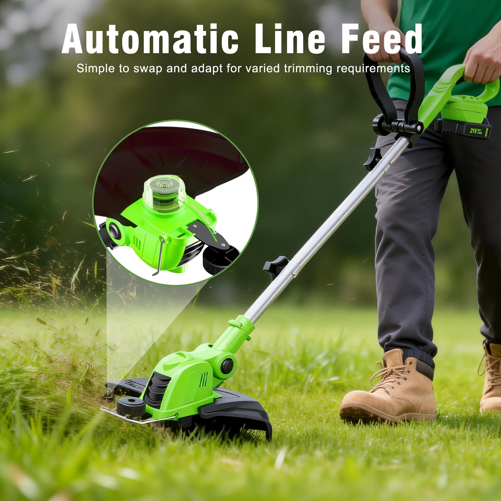 CATGOOD String Trimmer Cordless, 2AH Lawn Tool with 12" Cutting Width, Weed Wacker with Auto Spool Feed, 2 Batteries and Fast Charger, Green