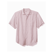 Tommy Bahama Men's Sand Linen Valencia Stripe, Short Sleeve Shirt, Rose, L