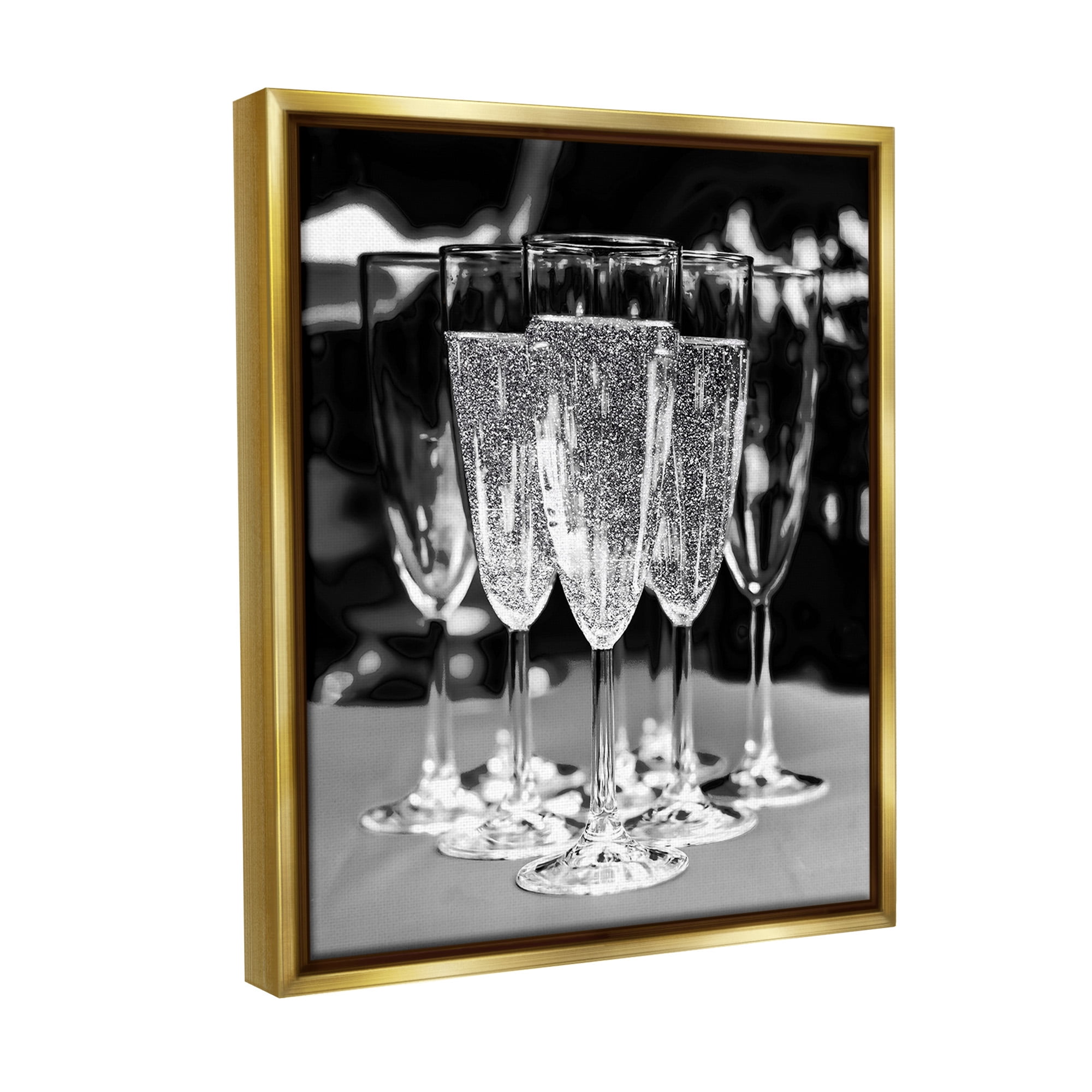 Stupell Industries Glam Champagne Flutes Food & Beverage Photography Gold Floater Framed Canvas Art Print Wall Art, 17 x 21