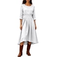 thumbnail image 5 of CHGBMOK Women's 3/4 Sleeve Dress Smocked Waist Flowy A Line Midi Dresses Casual Round Neck Dress, 5 of 6