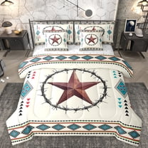 Homewish Western Texas Stars Bedding Comforter Set 7pcs, Bohemian Tribal Aztec Queen Bedding Sets, Retro Hippie Triangle Reversible Queen Sheet Sets, Lightweight Room Decor