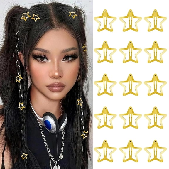 BZCOE Star Hair Clips 2000S Y2K Snap Hair Barrettes Non Slip Star Hair Accessories Gold Metal Hair Clips for Girls Women -15 Pcs 1.18" Non Slip Bang Clips