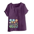 thumbnail image 3 of UPPADA Under 15 Linen Shirts for Women Casual Loose Fit Summer Tops Floral Print Crew Neck Buttons Shirts Short Sleeve Trendy Blouses Plus Size Tunic Blouse Loose Fit Baggy Daisy Blouses Purple,XXXL, 3 of 4