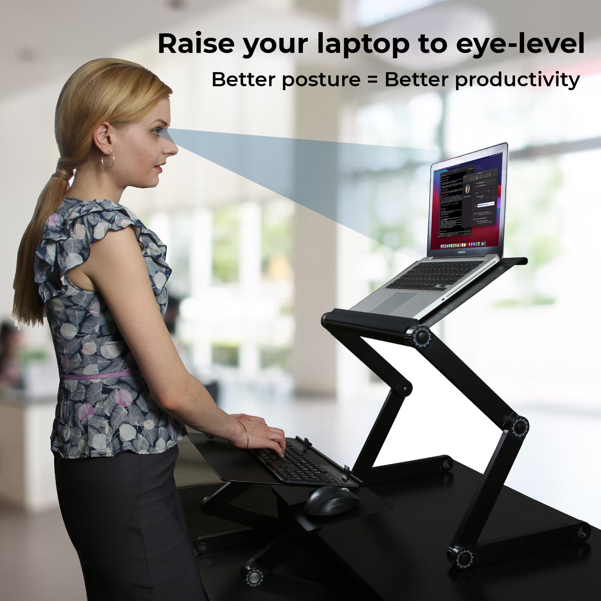 Adjustable Standing Desk Converter – Dual Aluminum Laptop & Keyboard Riser with Independent Height and Tilt