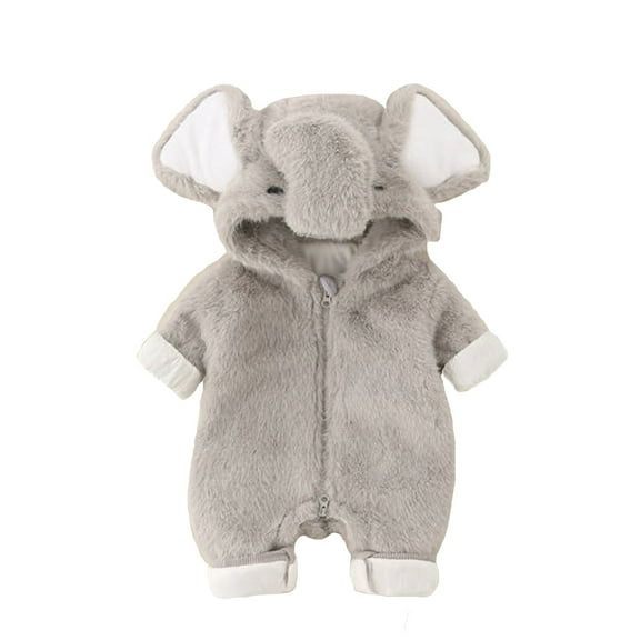 QUOTAY Adorable Elephant Print Boys Baby Romper Soft Jumpsuit for Baby Fall Season Casual Outdoor Wear Cozy Warm Outfit Grey,0-3 Months